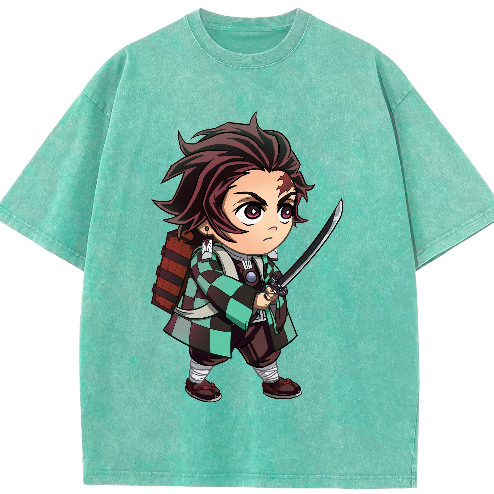 （画像用） 鬼滅の刃 竈門 炭治郎／かまど たんじろう Kamado Tanjirou 綿100% ヴィンテージ風 半袖Tシャツ（フロントプリント）